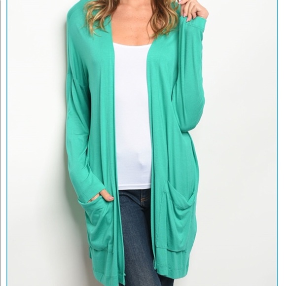 Sweaters - Green Long Open Cardigan